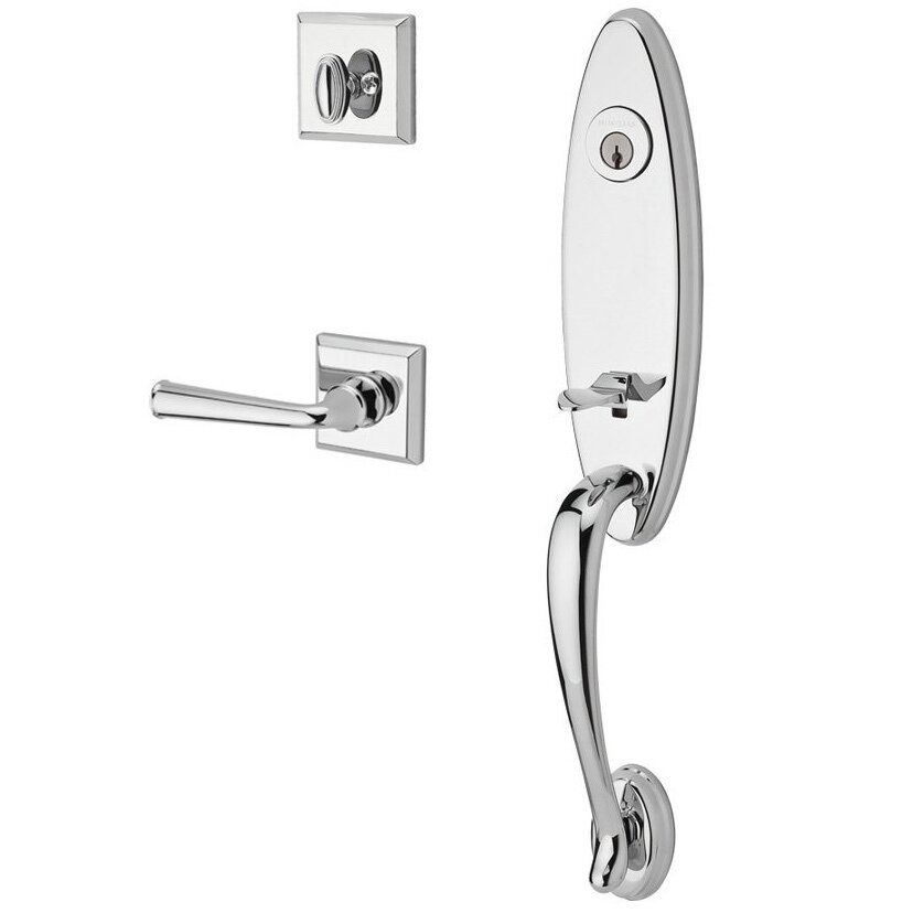 Handleset with Right Handed Federal Lever and Traditional Square Rose in Polished Chrome