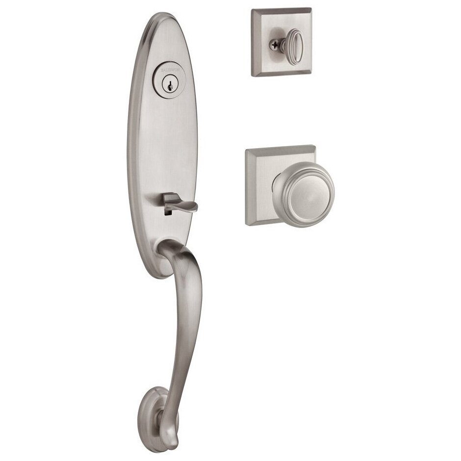Handleset with Traditional Knob and Traditional Square Rose in Satin Nickel