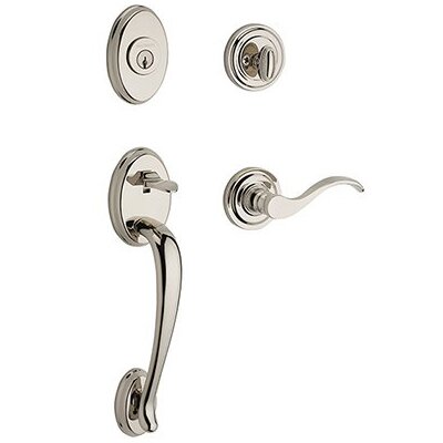 Left Handed Single Cylinder Columbus Handleset with Curve Door Lever with Traditional Round Rose in Polished Nickel