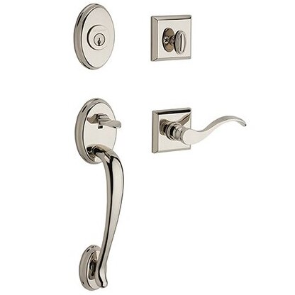 Left Handed Single Cylinder Columbus Handleset with Curve Door Lever with Traditional Square Rose in Polished Nickel
