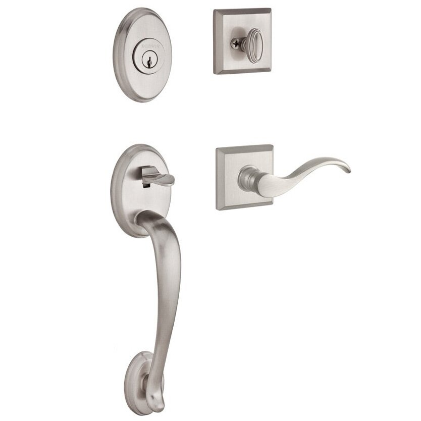 Handleset with Left Handed Curve Lever and Traditional Square Rose in Satin Nickel