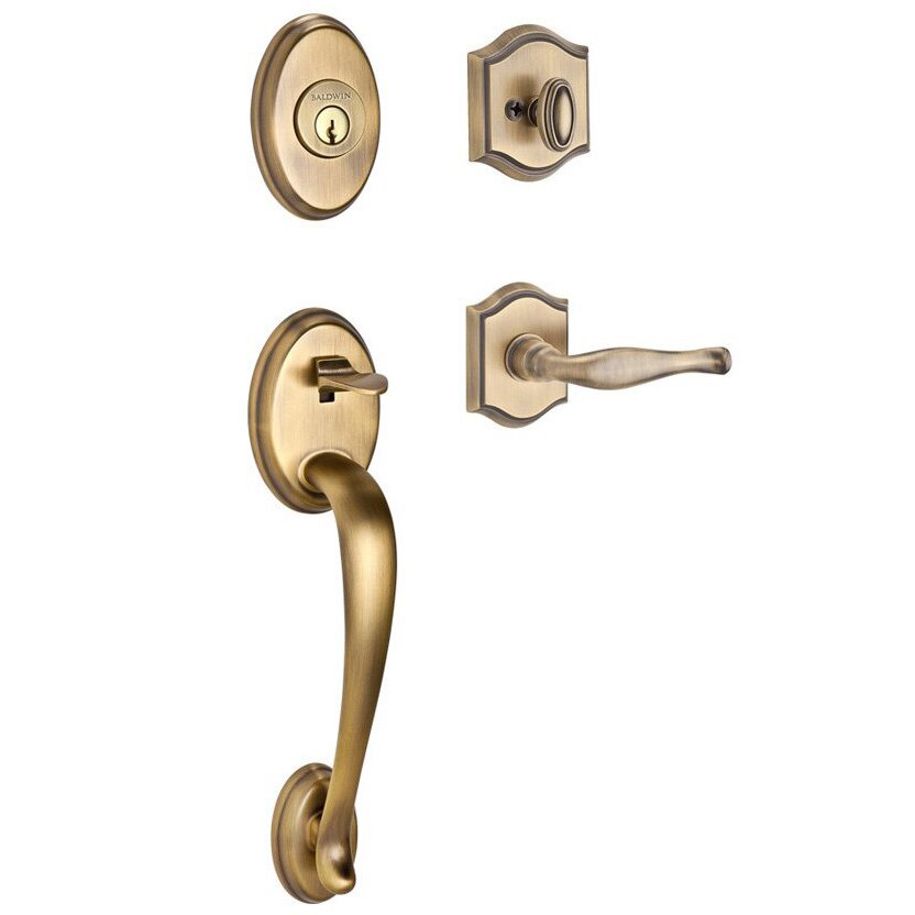 Handleset with Left Handed Decorative Lever and Traditional Arch Rose in Matte Brass & Black