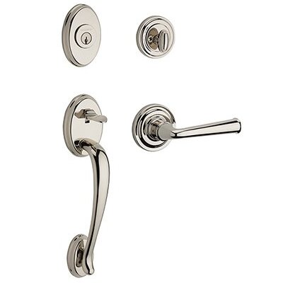 Left Handed Single Cylinder Columbus Handleset with Federal Door Lever with Traditional Round Rose in Polished Nickel