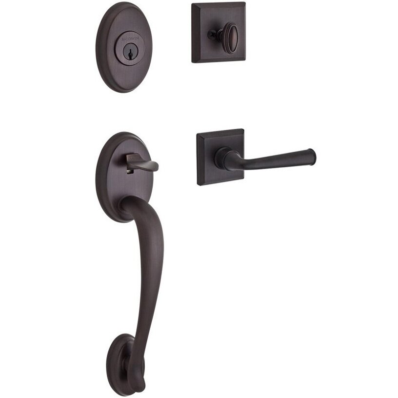 Handleset with Left Handed Federal Lever and Traditional Square Rose in Venetian Bronze