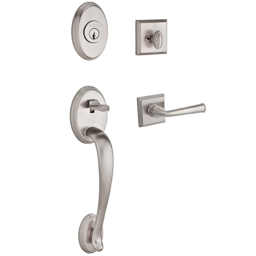 Handleset with Left Handed Federal Lever and Traditional Square Rose in Satin Nickel