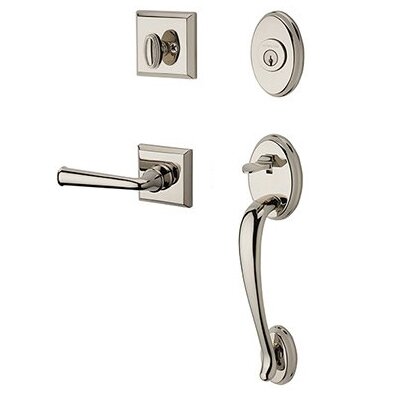 Right Handed Single Cylinder Columbus Handleset with Federal Door Lever with Traditional Square Rose in Polished Nickel