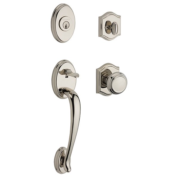Single Cylinder Columbus Handleset with Traditional Door Knob with Traditional Arch Rose in Polished Nickel