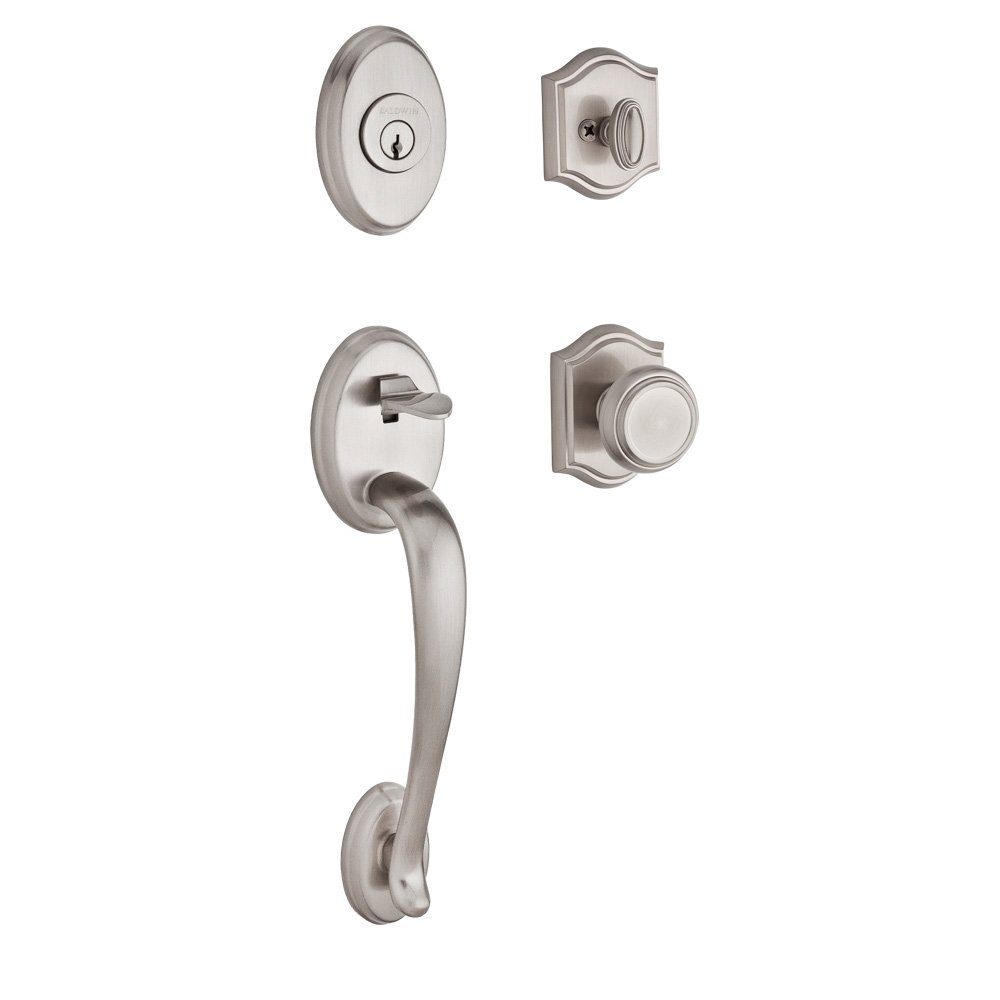 Handleset with Traditional Knob and Traditional Arch Rose in Satin Nickel