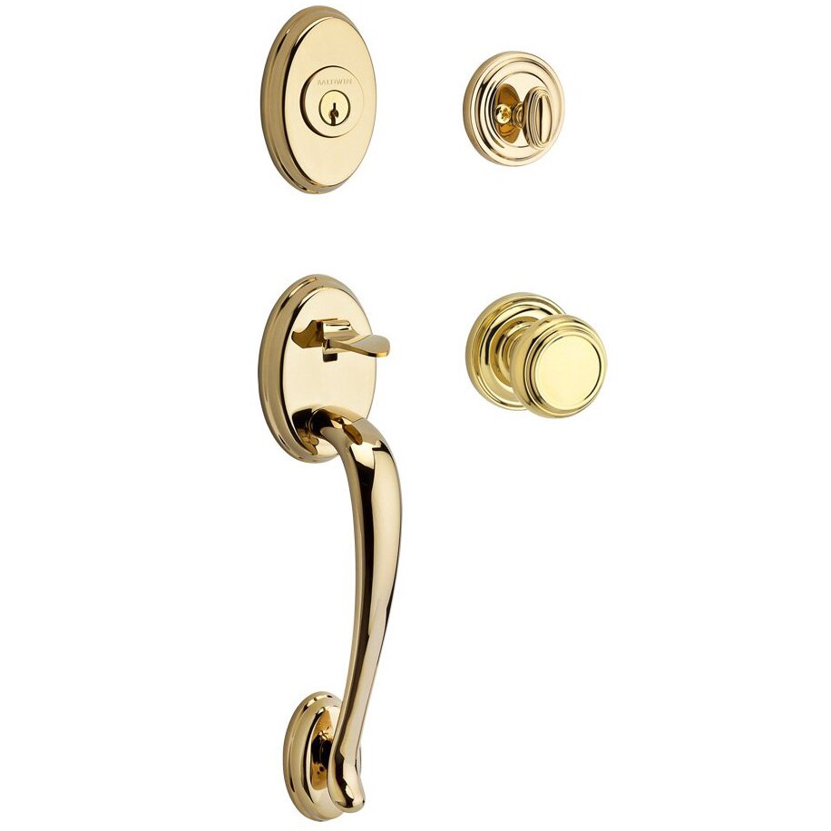 Handleset with Traditional Knob and Traditional Round Rose in Polished Brass