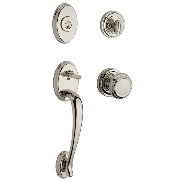 Single Cylinder Columbus Handleset with Traditional Door Knob with Traditional Round Rose in Polished Nickel