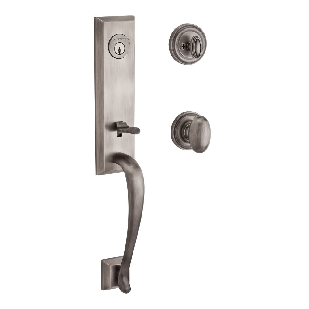 Handleset with Ellipse Knob and Traditional Round Rose in Matte Antique Nickel