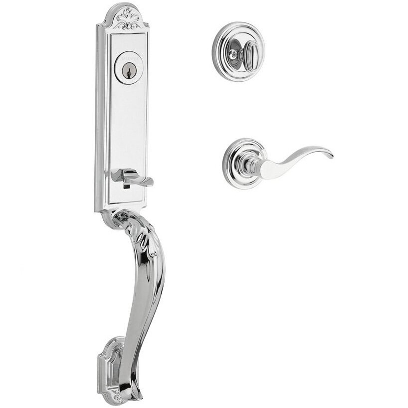 Handleset with Left Handed Curve Lever and Traditional Round Rose in Polished Chrome