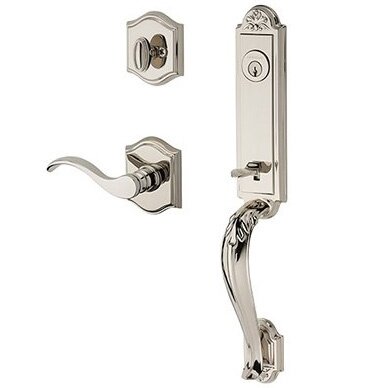 Right Handed Single Cylinder Elizabeth Handlest with Curve Door Lever with Traditional Arch Rose in Polished Nickel