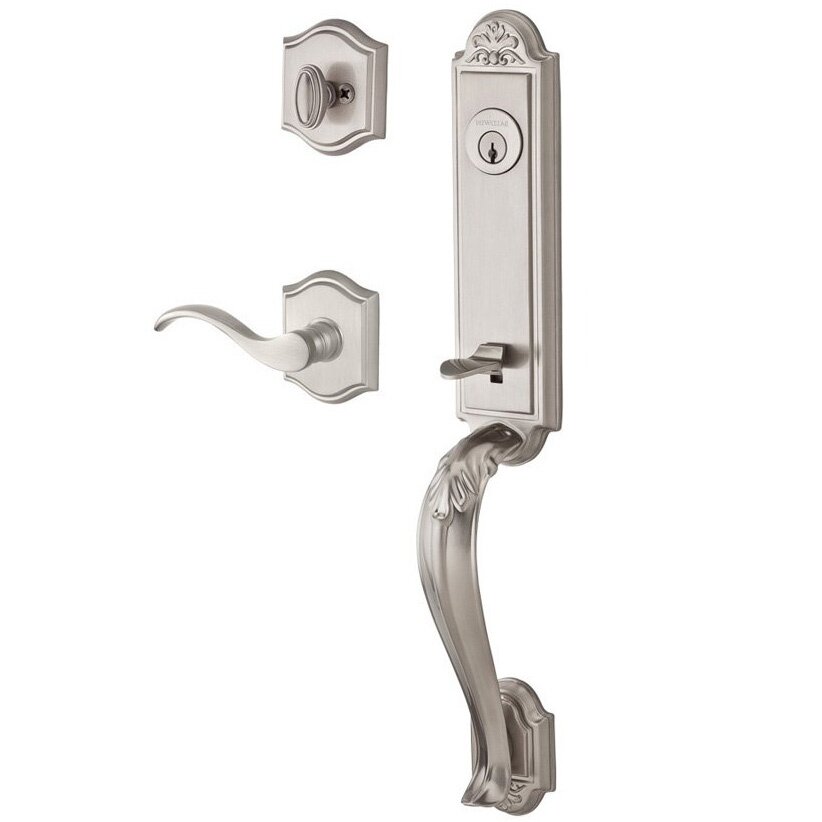 Handleset with Right Handed Curve Lever and Traditional Arch Rose in Satin Nickel