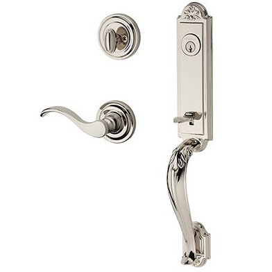 Right Handed Single Cylinder Elizabeth Handlest with Curve Door Lever with Traditional Round Rose in Polished Nickel