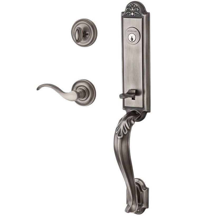 Handleset with Right Handed Curve Lever and Traditional Round Rose in Matte Antique Nickel