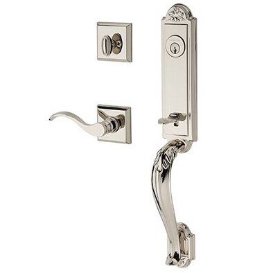 Right Handed Single Cylinder Elizabeth Handlest with Curve Door Lever with Traditional Square Rose in Polished Nickel