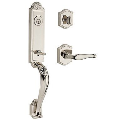Left Handed Single Cylinder Elizabeth Handlest with Decorative Door Lever with Traditional Arch Rose in Polished Nickel