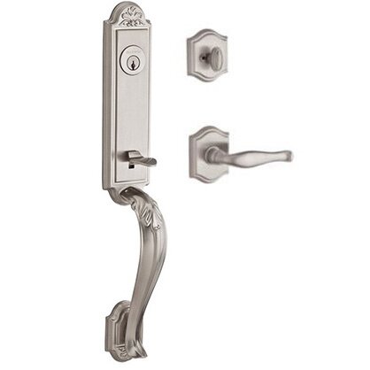 Left Handed Single Cylinder Handleset with Decorative Lever in Satin Nickel