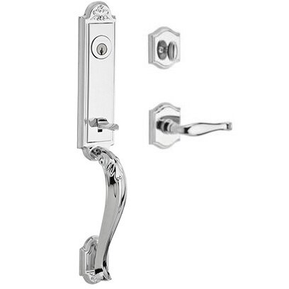 Left Handed Single Cylinder Handleset with Decorative Lever in Polished Chrome