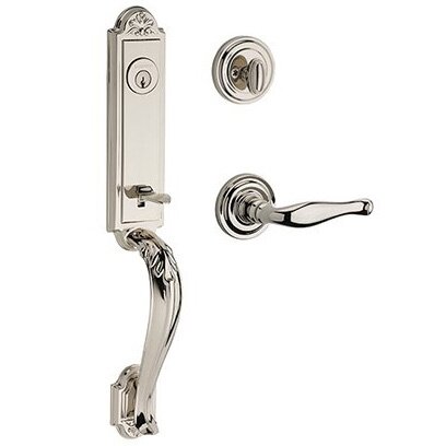 Left Handed Single Cylinder Elizabeth Handlest with Decorative Door Lever with Traditional Round Rose in Polished Nickel