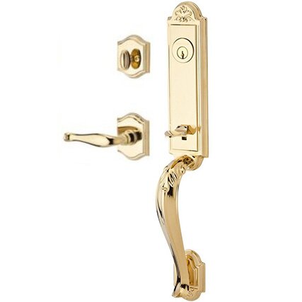Right Handed Single Cylinder Handleset with Decorative Lever in Polished Brass