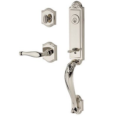 Right Handed Single Cylinder Elizabeth Handlest with Decorative Door Lever with Traditional Arch Rose in Polished Nickel