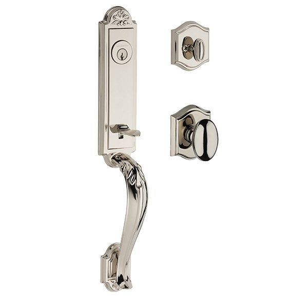 Single Cylinder Elizabeth Handlest with Ellipse Door Knob with Traditional Arch Rose in Polished Nickel