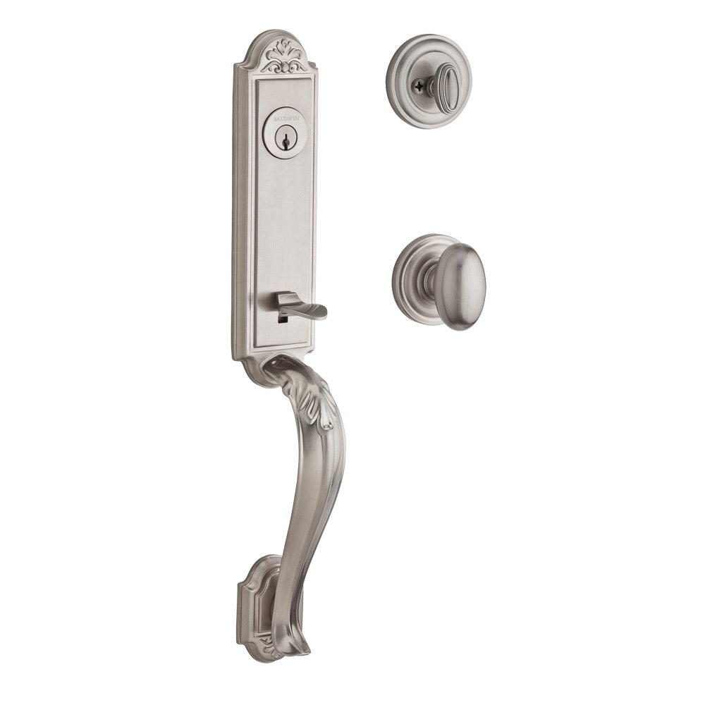 Handleset with Ellipse Knob and Traditional Round Rose in Satin Nickel