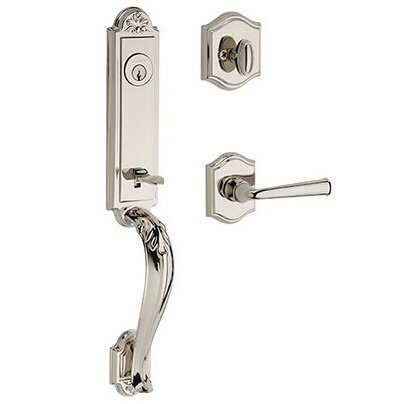 Left Handed Single Cylinder Elizabeth Handlest with Federal Door Lever with Traditional Arch Rose in Polished Nickel