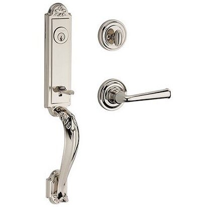 Left Handed Single Cylinder Elizabeth Handlest with Federal Door Lever with Traditional Round Rose in Polished Nickel