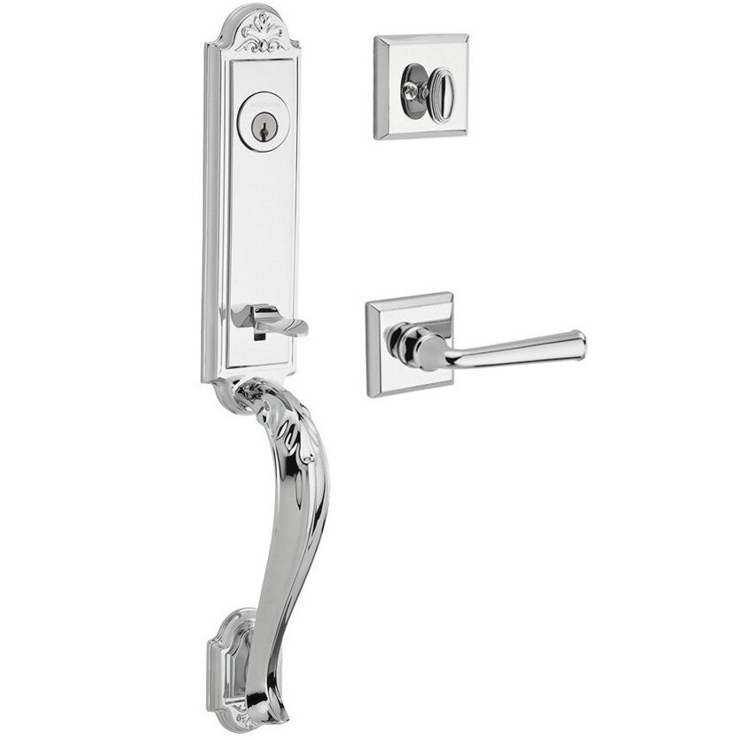 Handleset with Left Handed Federal Lever and Traditional Square Rose in Polished Chrome