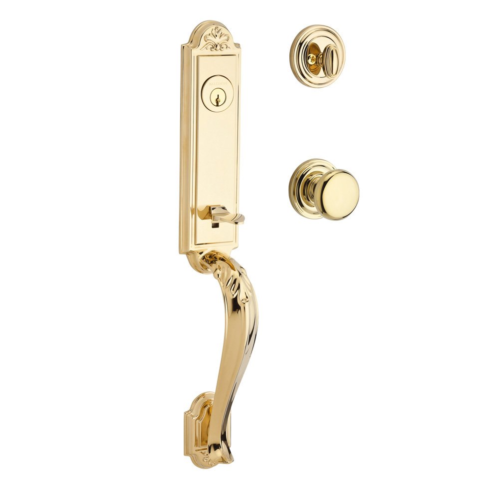 Handleset with Round Knob and Traditional Round Rose in Polished Brass