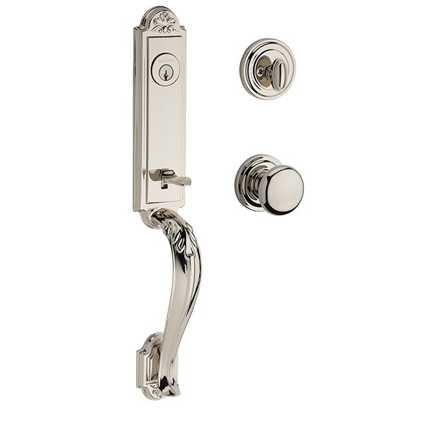Single Cylinder Elizabeth Handlest with Round Door Knob with Traditional Round Rose in Polished Nickel