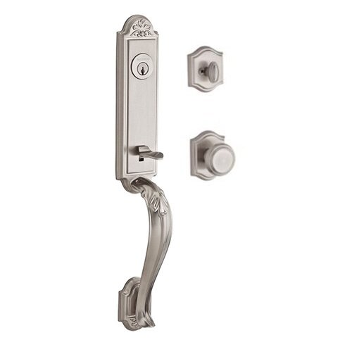 Single Cylinder Handleset with Traditional Knob in Satin Nickel