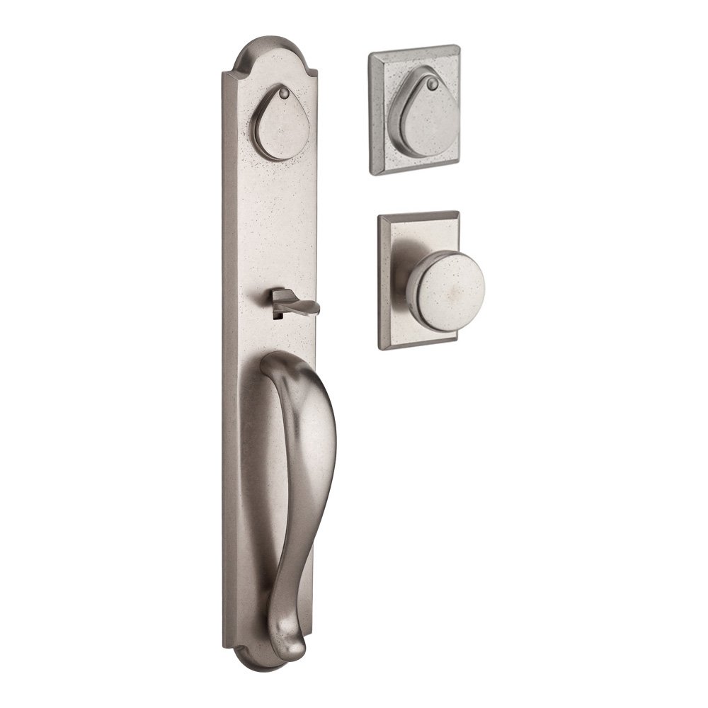 Handleset with Rustic Knob and Rustic Square Rose in White Bronze