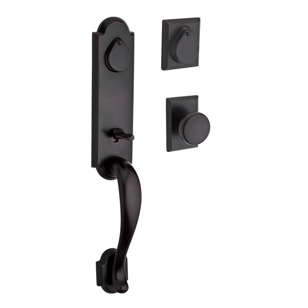 Handleset with Rustic Knob and Rustic Square Rose in Dark Bronze
