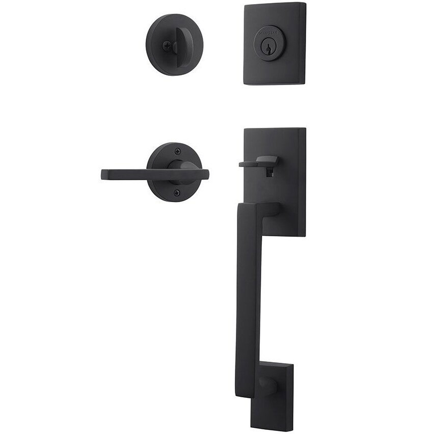 Right Handed Single Cylinder La Jolla Handleset with Square Door Lever with Contemporary Round Rose in Satin Black
