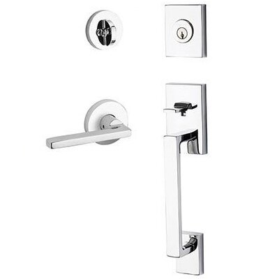 Right Handed Single Cylinder La Jolla Handleset with Square Door Lever with Contemporary Round Rose in Polished Chrome