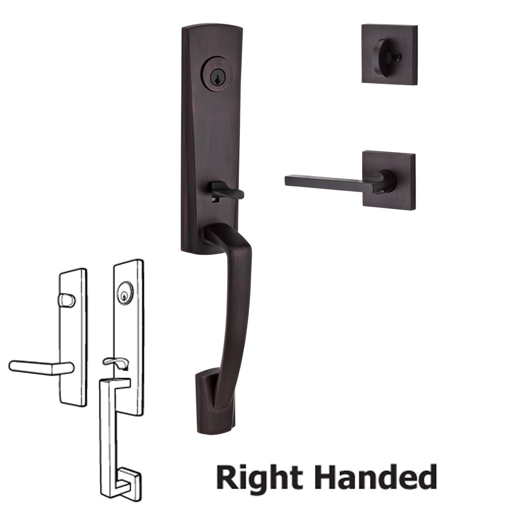 Handleset with Right Handed Square Lever and Contemporary Square Rose in Venetian Bronze