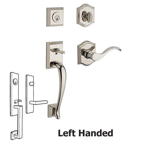 Left Handed Single Cylinder Napa Handleset with Curve Door Lever with Traditional Arch Rose in Polished Nickel