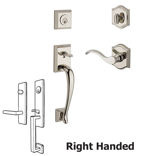 Right Handed Single Cylinder Napa Handleset with Curve Door Lever with Traditional Arch Rose in Polished Nickel