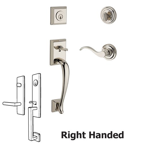 Right Handed Single Cylinder Napa Handleset with Curve Door Lever with Traditional Round Rose in Polished Nickel
