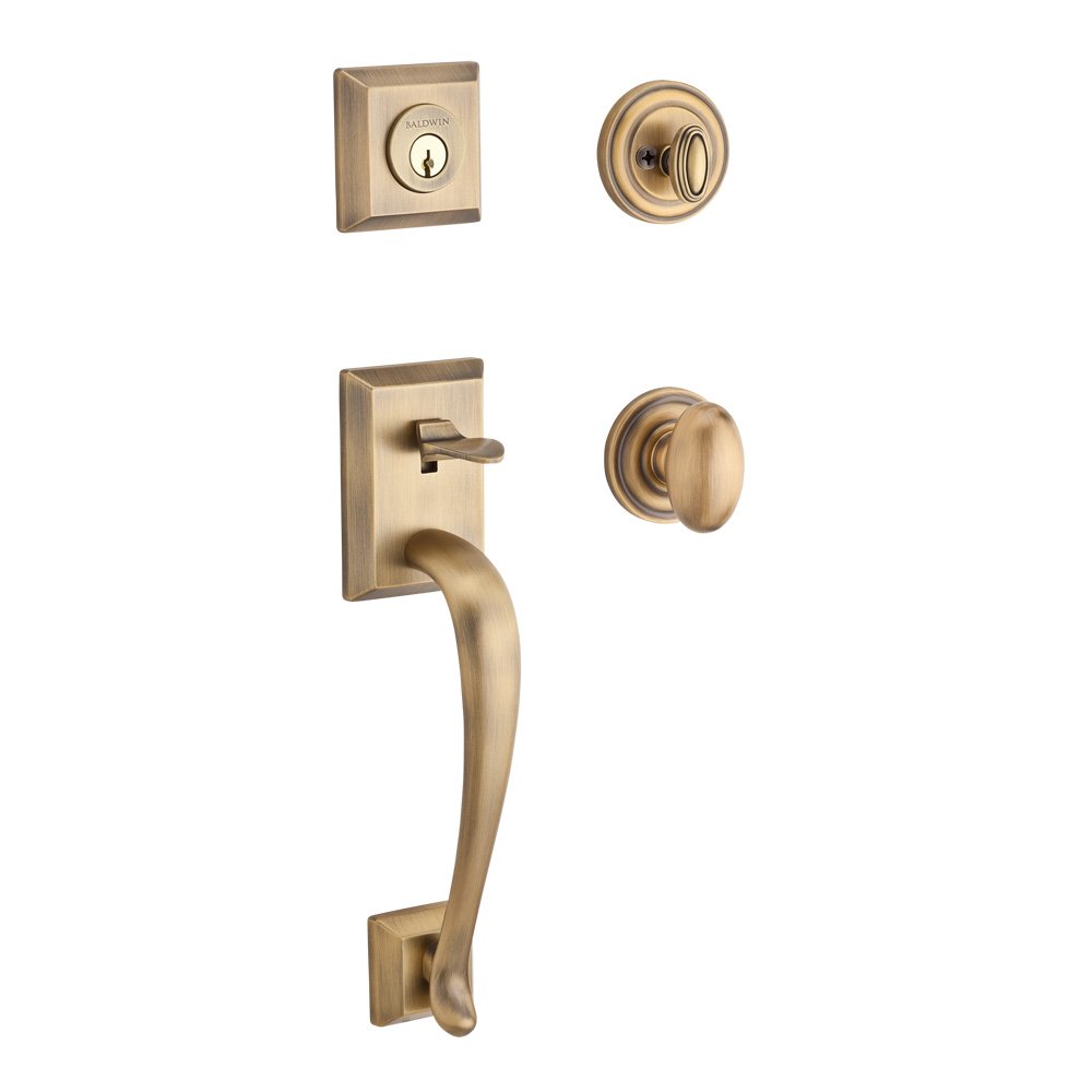 Handleset with Ellipse Knob and Traditional Round Rose in Matte Brass & Black