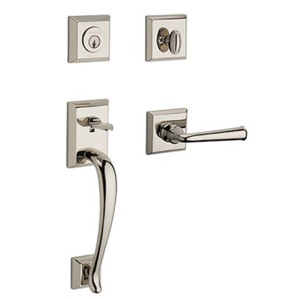 Left Handed Single Cylinder Napa Handleset with Federal Door Lever with Traditional Square Rose in Polished Nickel