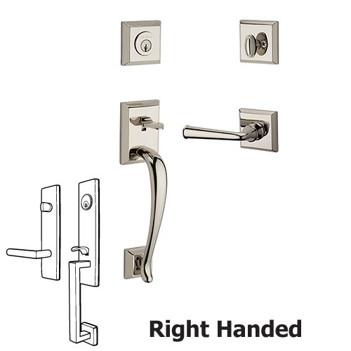 Right Handed Single Cylinder Napa Handleset with Federal Door Lever with Traditional Square Rose in Polished Nickel