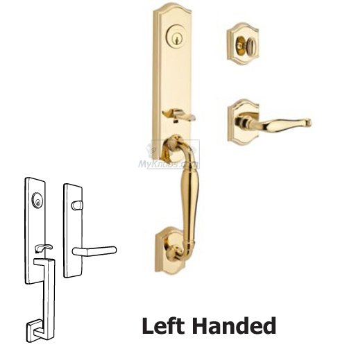 Left Handed Single Cylinder Handleset with Decorative Lever in Polished Brass