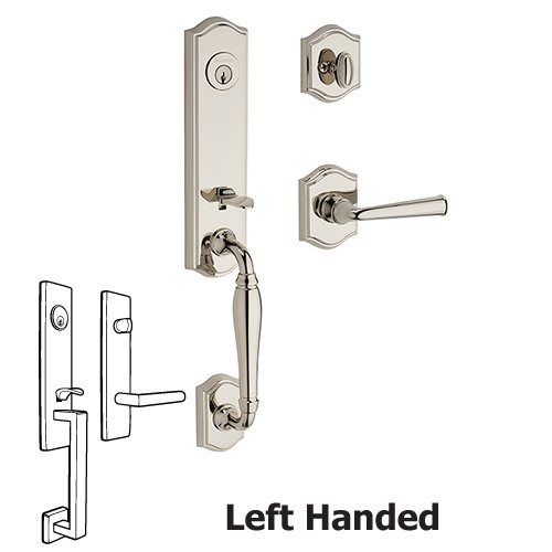 Left Handed Single Cylinder New Hampshire Handleset with Federal Door Lever with Traditional Arch Rose in Polished Nickel