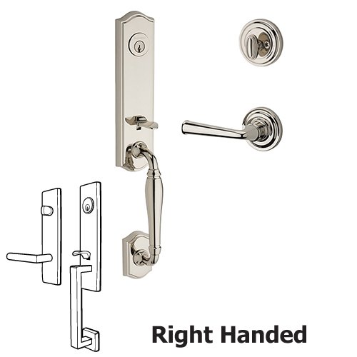 Right Handed Single Cylinder New Hampshire Handleset with Federal Door Lever with Traditional Round Rose in Polished Nickel