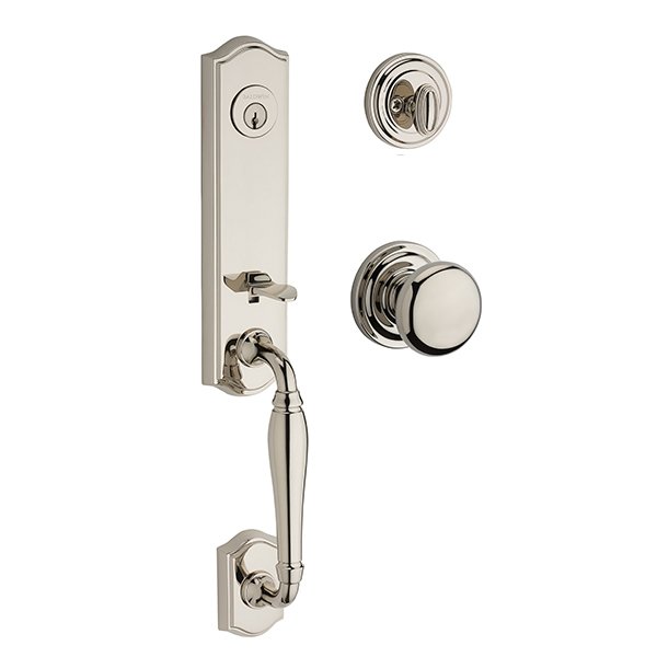 Single Cylinder New Hampshire Handleset with Round Door Knob with Traditional Round Rose in Polished Nickel